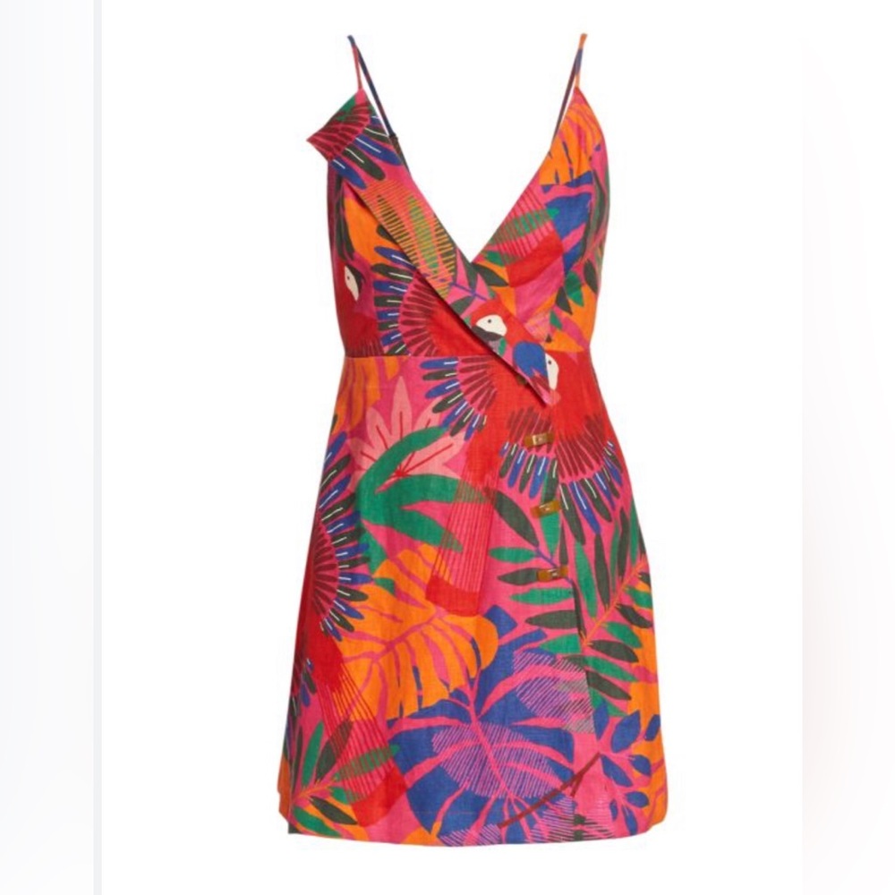 Farm Rio Macaw Side Buttons Mini Dress